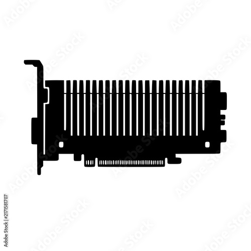 Black silhouette icon of a computer graphics card isolated on white background 