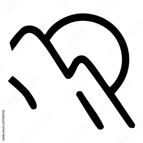 Outline style features rolling mountain shapes juxtaposed with a large sun outline relates to outdoor exploration and natural landscapes used for hiking brands, nature reserves, weather apps, camping