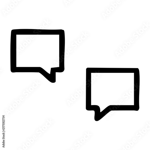 Outline style illustration displays two chat boxes, signifying online conversation, messaging, and dialogue utilized for communication platforms, customer service portals, and chat interfaces