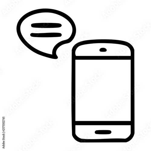 Outline style features a mobile phone and a speech bubble, represents digital communication, messaging, and mobile chat applications used for user interfaces, websites, and messaging app branding