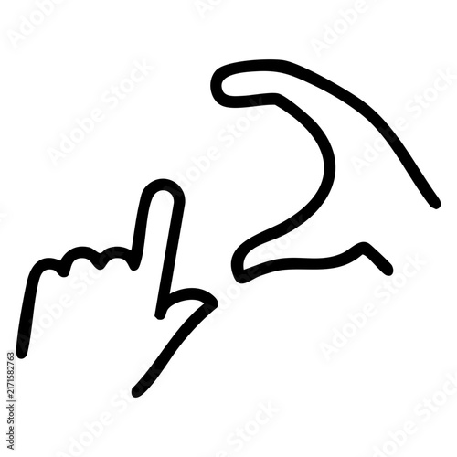 Outline-style illustration features one hand pointing outward and another forming a framing or clicking gesture fall into the user action concept related to digital interaction for photography control