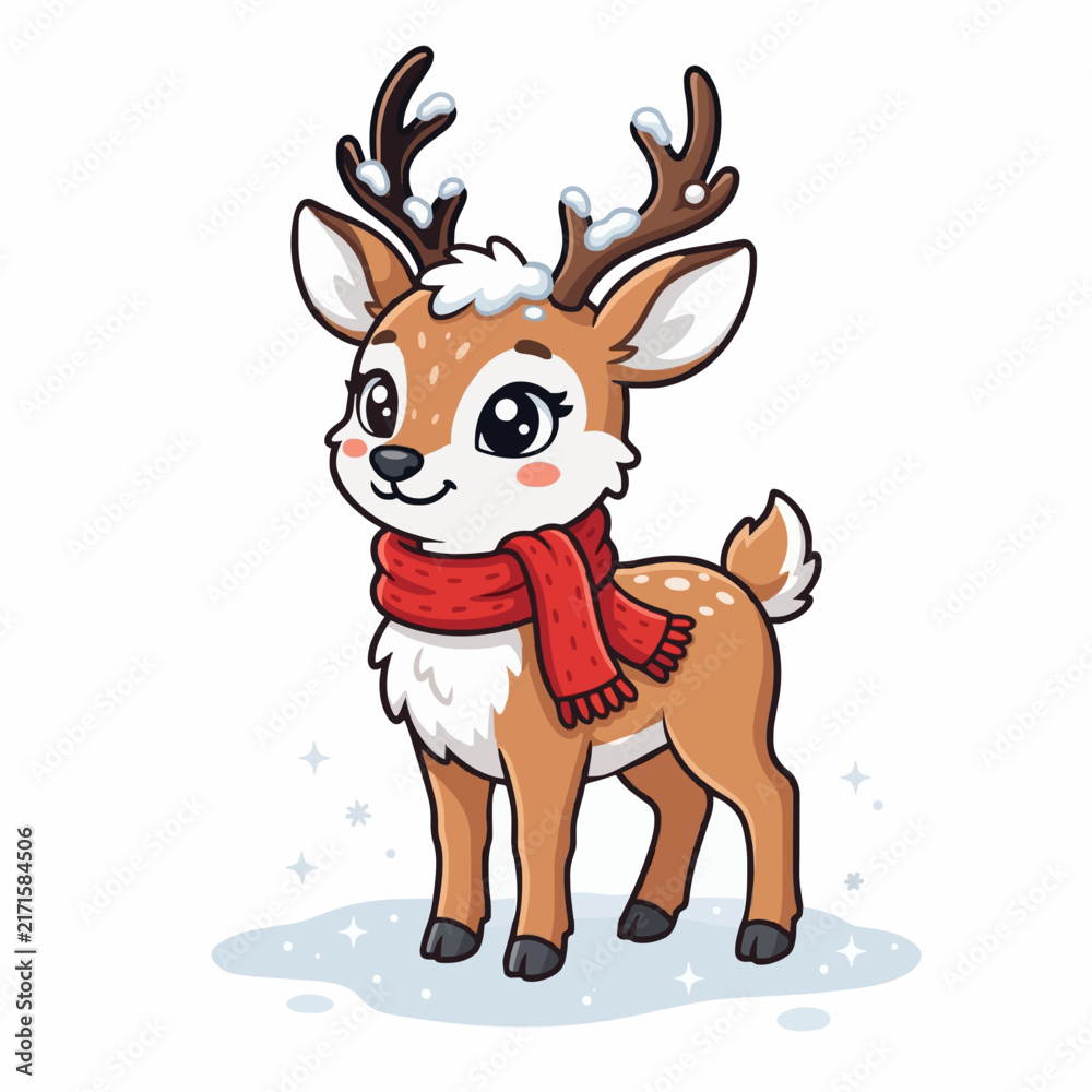 Fototapeta premium Cute cartoon snow deer standing