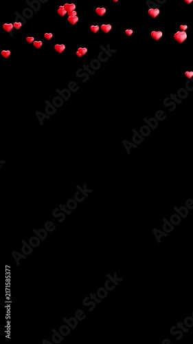 Red heart emoji floating upward on alpha background, Valentine's Day love animation loop, vertical video, social media
