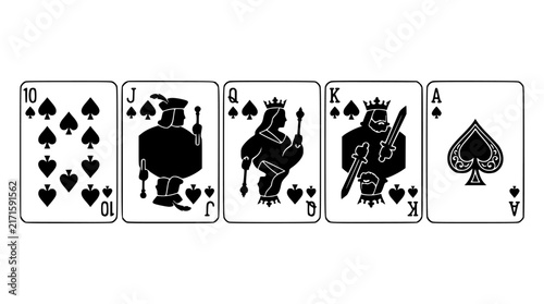 Black and white playing cards spades suit isolated on white background