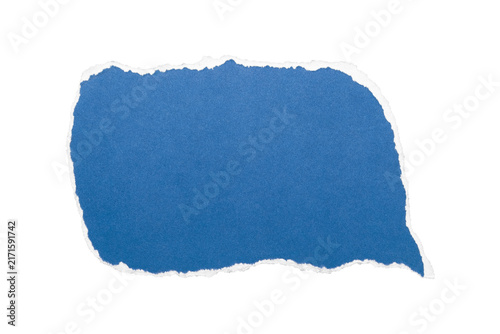 Blue torn paper speech bubble with blank copy space