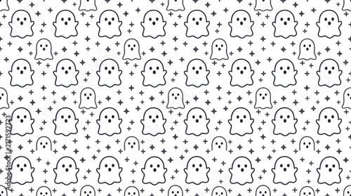Seamless pattern with simple ghost icons and stars