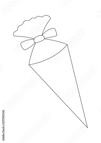 School Cone Coloring Page. German Candy Cone Coloring Book. Outline School Start for Children. Back to School Vector Template for Coloring Drawing