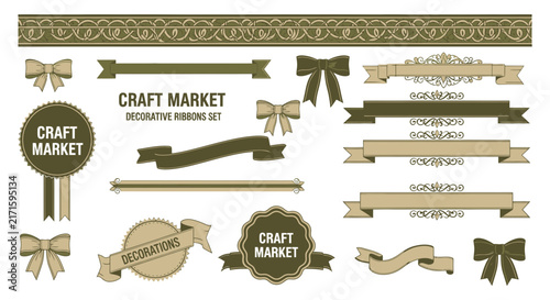 Decorative Ribbons and Craft Market Badges Set Isolated Transparent Background