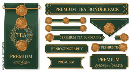 Premium Tea Packaging and Graphic Elements Isolated Transparent Background