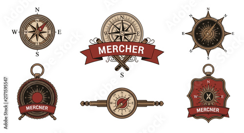 Vintage Compass Icons Collection Isolated on White