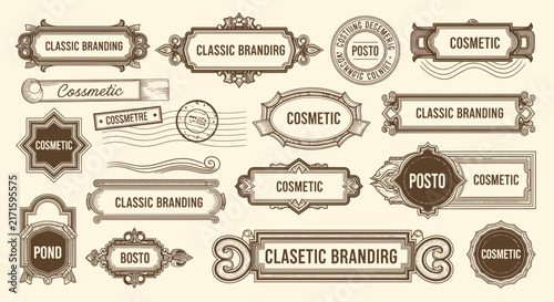 Vintage Cosmetic and Branding Labels, Ornate Emblem Set