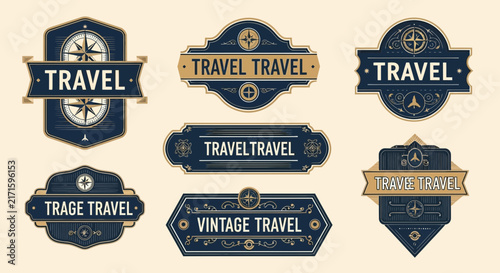 Vintage Travel Badges & Emblems Collection - Isolated on Transparent