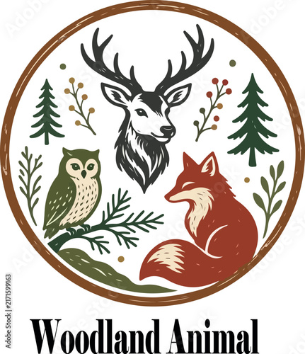 Rustic woodland animals logo icon vector white background .