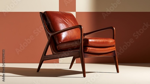 Vintage Leather Armchair with Wooden Frame in Modern Room
