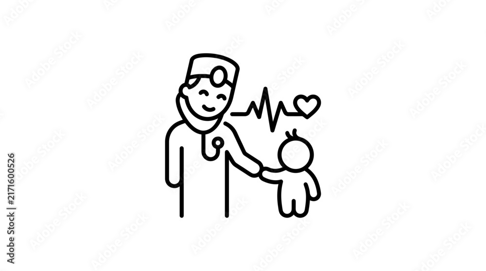 Fototapeta premium Doctor examining child, heartbeat icon, medical checkup, healthcare concept