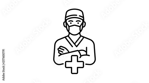 Doctor icon with mask and cross, isolated on transparent background