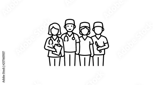 Medical Team Icon: Doctors and Nurses with Stethoscope and Scalpel