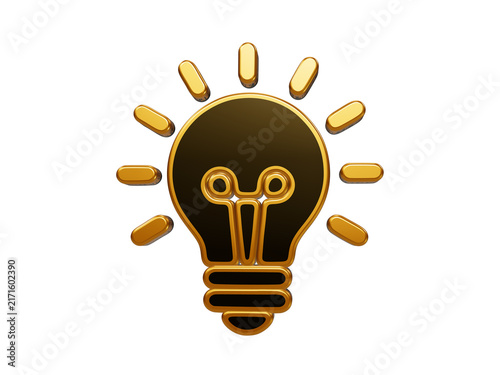 Fotografie Shining gold and black light bulb icon surrounded by light rays symbol of creative ideas and innovation design