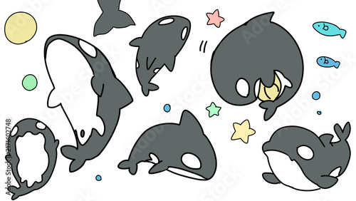 かわいいシャチのイラストセット
