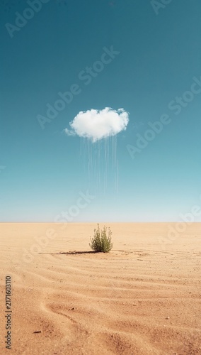 Generative AI depicts a lone cloud with rain falling over a desert landscape