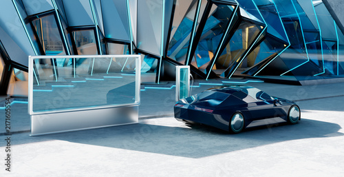 3d rendering electric vehicle charging at futuristic smart station