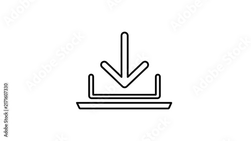 Download Icon, Arrow Pointing Down into Box, Simple Line Art Graphic