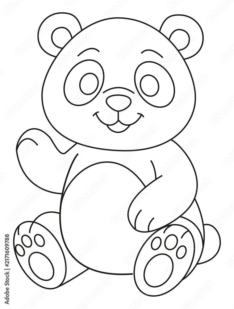 Fototapeta premium Dibujo animado de un oso esponjoso, ilustración lineal dibujada a mano, página para colorear para niños