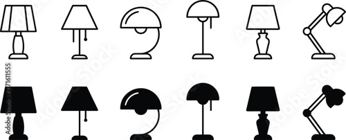 Bild auf Leinwand Electric table lamp icon set for home appliance store furniture website mobile a