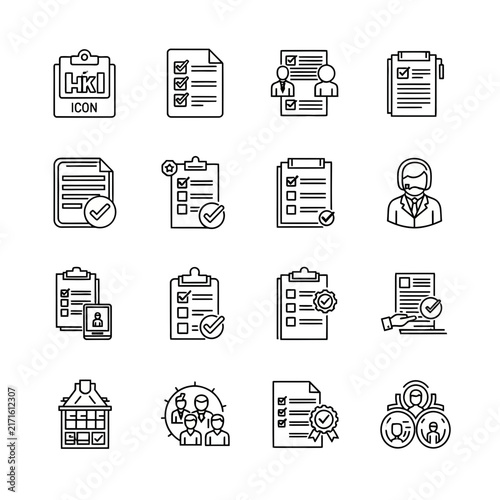 Business documentation and recruitment process line icons.