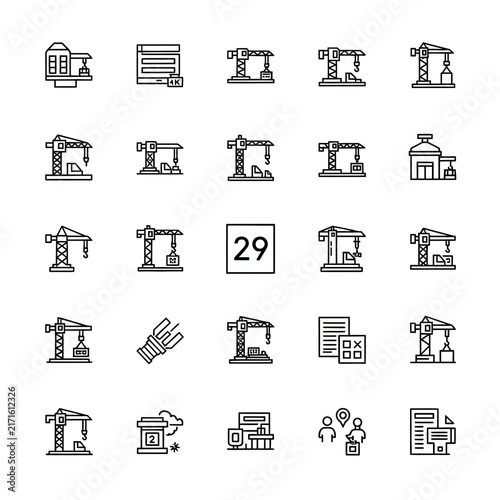 Construction crane and industrial machinery outline icons.