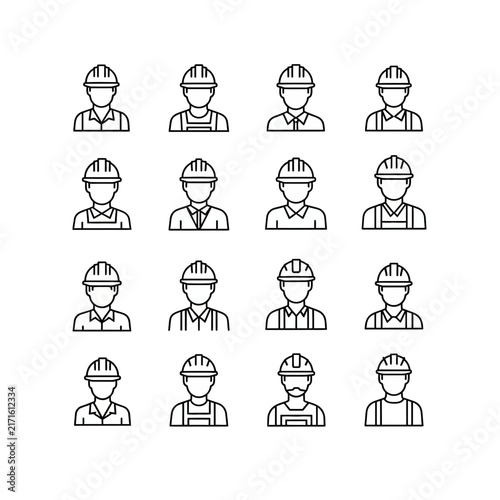 Construction worker and engineer outline avatars