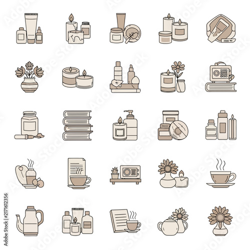 Cozy home wellness icons tan.