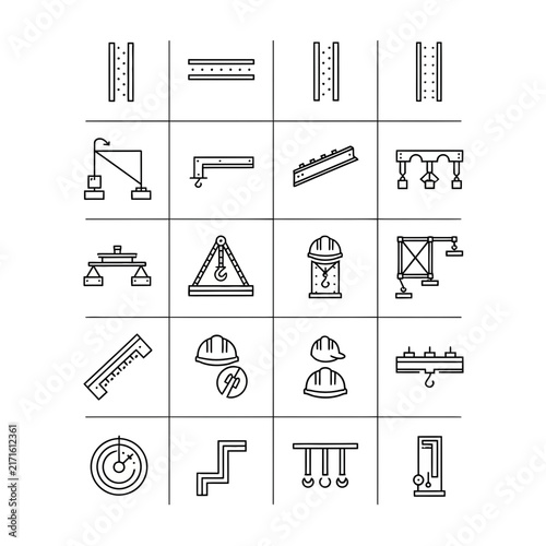 Engineering and construction site line icon set