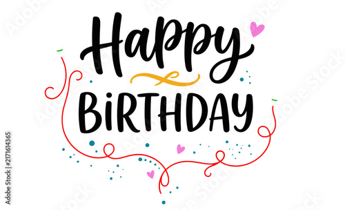 Photography Colorful happy birthday greeting card design featuring creative hand drawn typog
