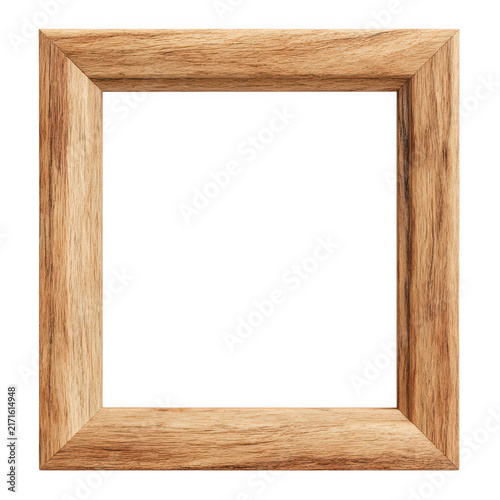 Square wooden picture frame with a rustic texture isolated on transparent background
