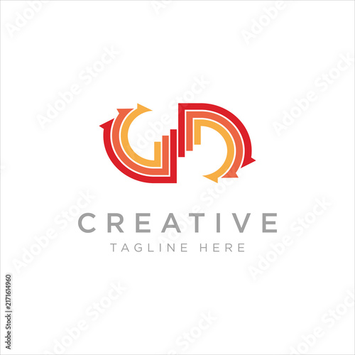 A modern abstract logo featuring geometric shapes and arrows in warm colors. Ideal for branding or creative projects.
