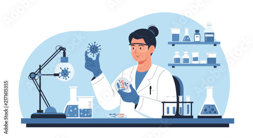 Scientist examining virus sample in laboratory, research concept