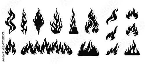 Set of Various Burning Fire Flame Silhouettes for Graphic Design