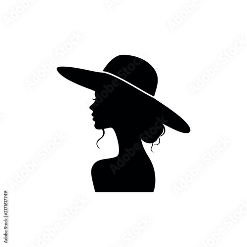 Woman With Hat silhouette icon vector illustration on white background.