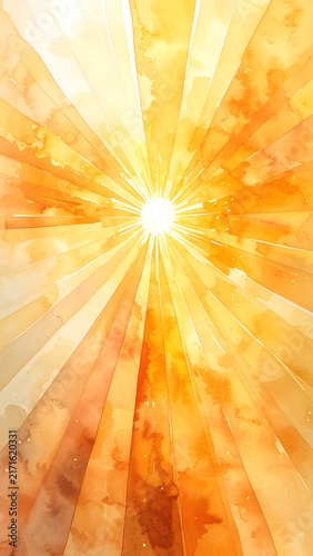 Tall watercolor sunburst wash fading to pale straw creating warm luminous radial gradient generative AI