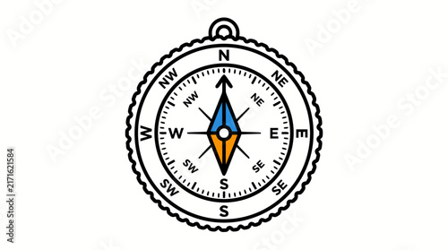 Navigation compass icon with cardinal directions and degree markings for travel design