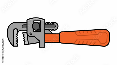 Pipe wrench vector illustration, adjustable plumbing tool icon for construction projects.