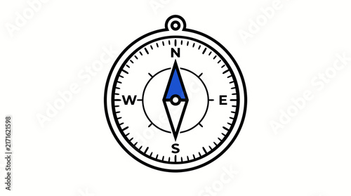 Navigation compass icon with cardinal directions and degree markings for travel design