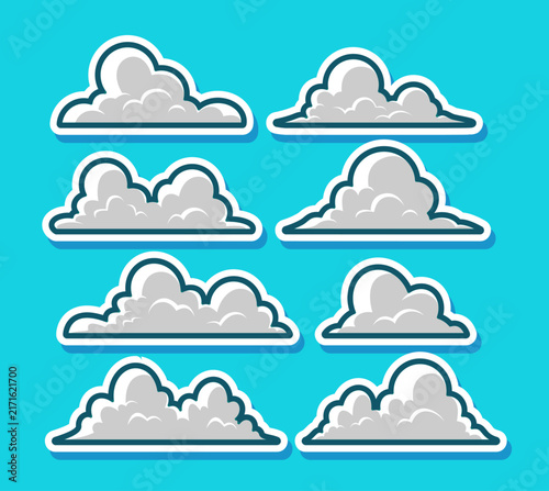 Set of Clouds with Blue Background