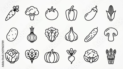 Hand Drawn Collection of Various Fresh Vegetables and Mushrooms Illustration.