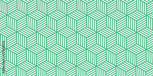 Seamless Geometric Isometric Cube Pattern With Diagonal Stripes In Neutral Green