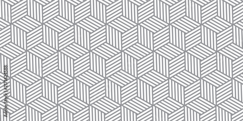 Seamless Geometric Isometric Cube Pattern With Diagonal Stripes In Neutral Gray