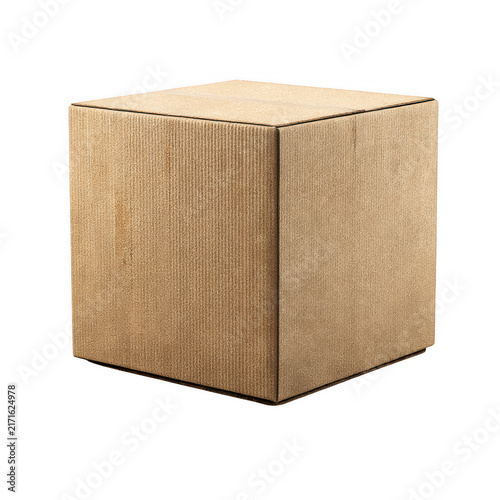 Corrugated cardboard cube box isolated on transparent background