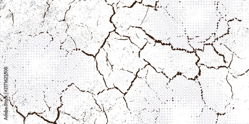 Abstract Cracked Earth Texture Background With Grunge Halftone Pattern And Distressed Paint Effect