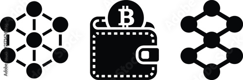 Obraz na płótnie Set of cryptocurrency icons including blockchain network and bitcoin wallet